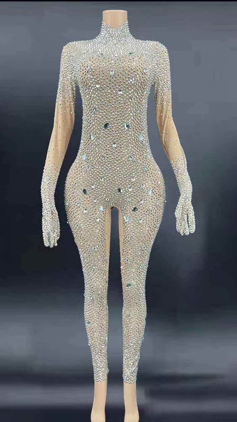 Luxurious Rhinestones Leotard Pants
