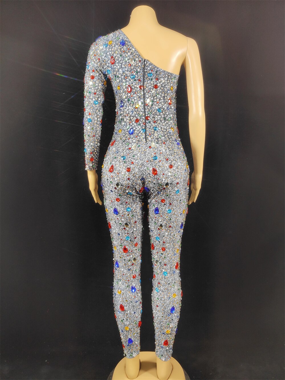Rhinestones Jumpsuit long Sleeves Stretch Sexy Bodysuit