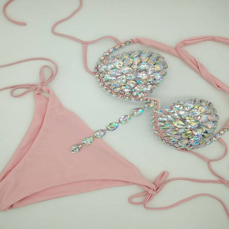 Rhinestone Bikini Set Bling Stones Swimwear Diamond