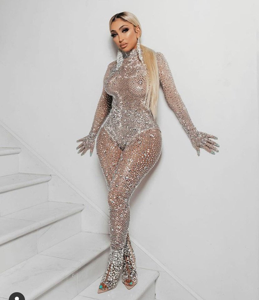 Luxurious Rhinestones Leotard Pants