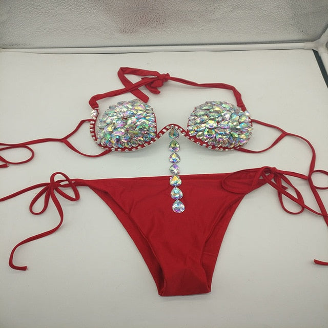 Rhinestone Bikini Set Bling Stones Swimwear Diamond