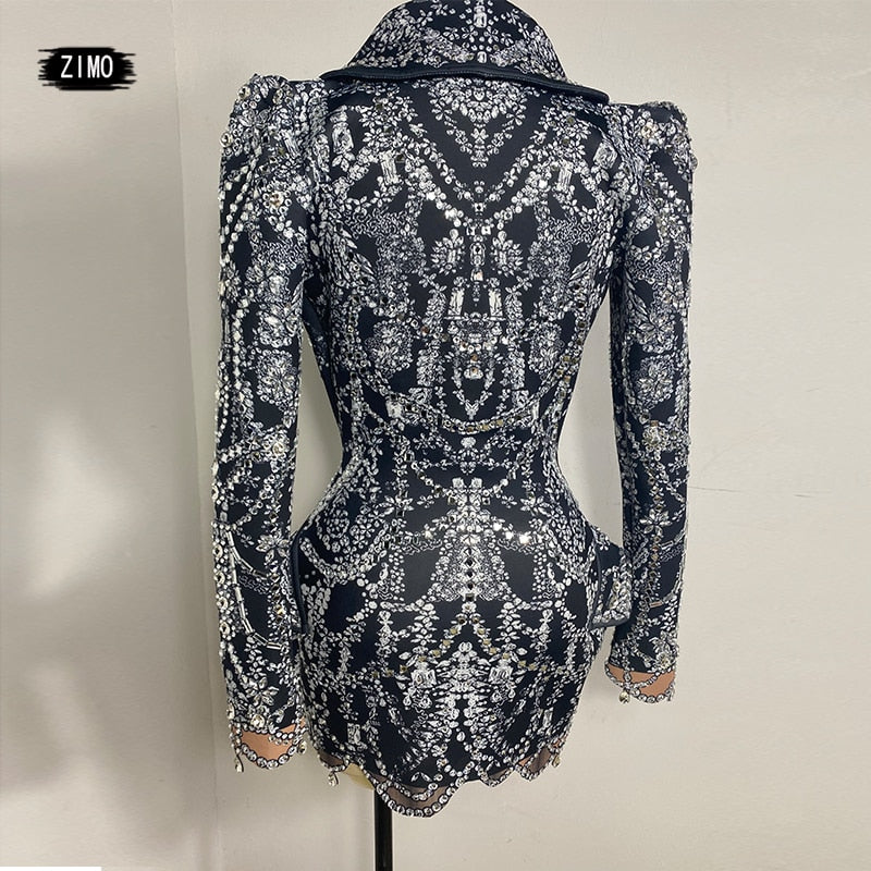 Fashion crystal rhinestone dress deep v neck sparkle black