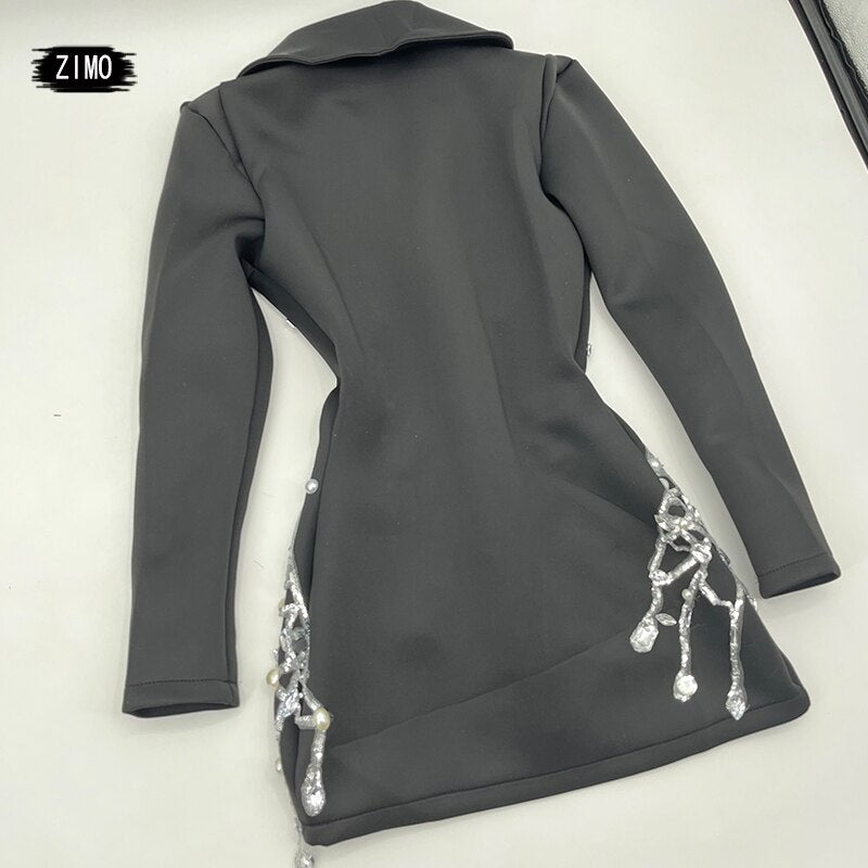 Fashion crystal rhinestone dress deep v neck sparkle black