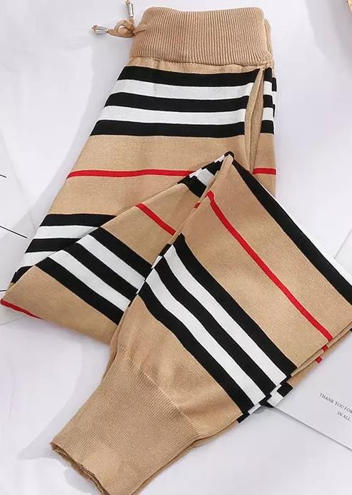 knitted casual high waist cropped pants