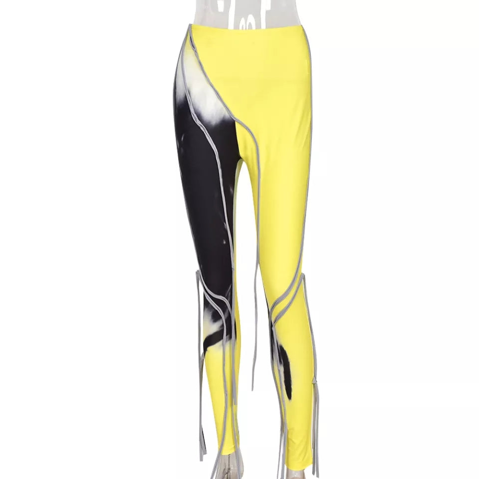 High Waist Print Ribbons Skinny Pants