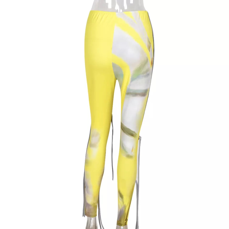 High Waist Print Ribbons Skinny Pants
