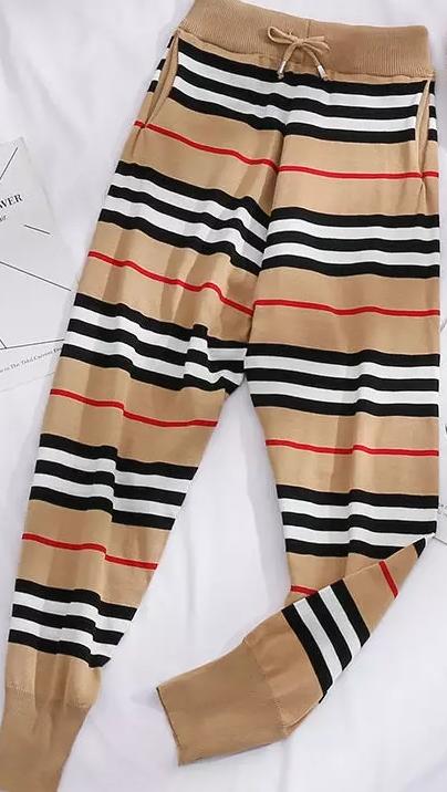 knitted casual high waist cropped pants