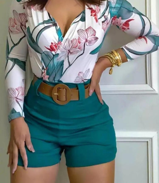 Floral Print Shorts 2 Piece Set