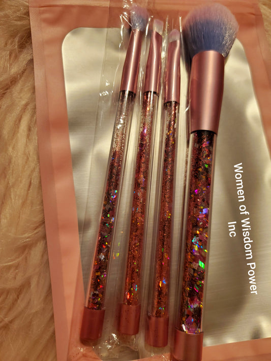 4 PIECE SET COTTON CANDY COLOR HANDLE GLITTER MAKEUP BRUSHES