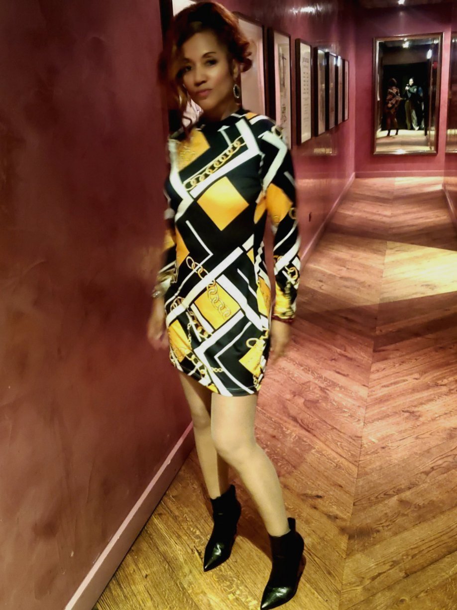 Gold chain print dress