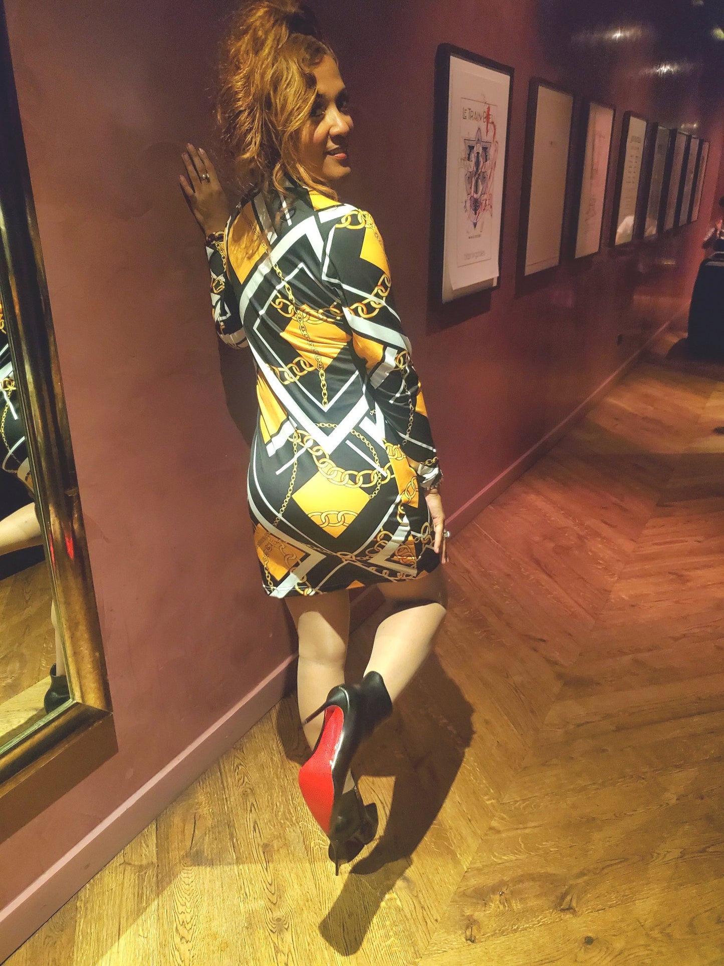 Gold chain print dress