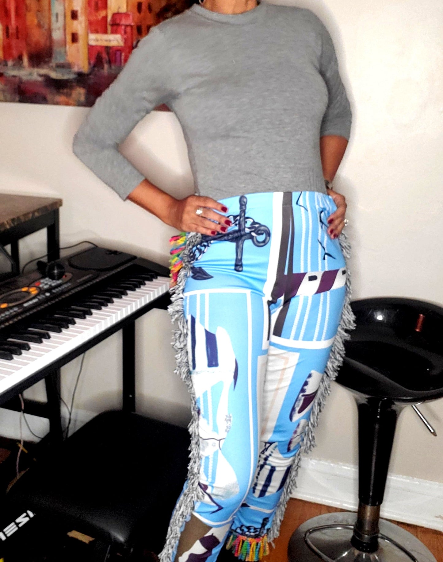 Side Tassels Striped Print