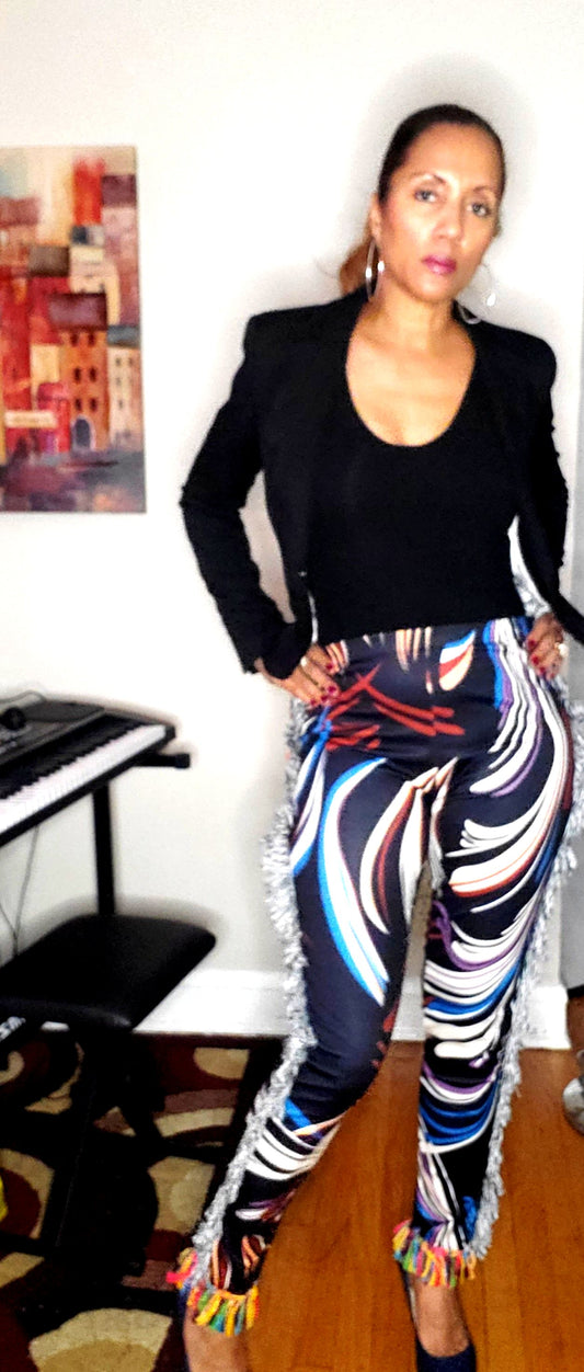 Side Tassels Striped Print