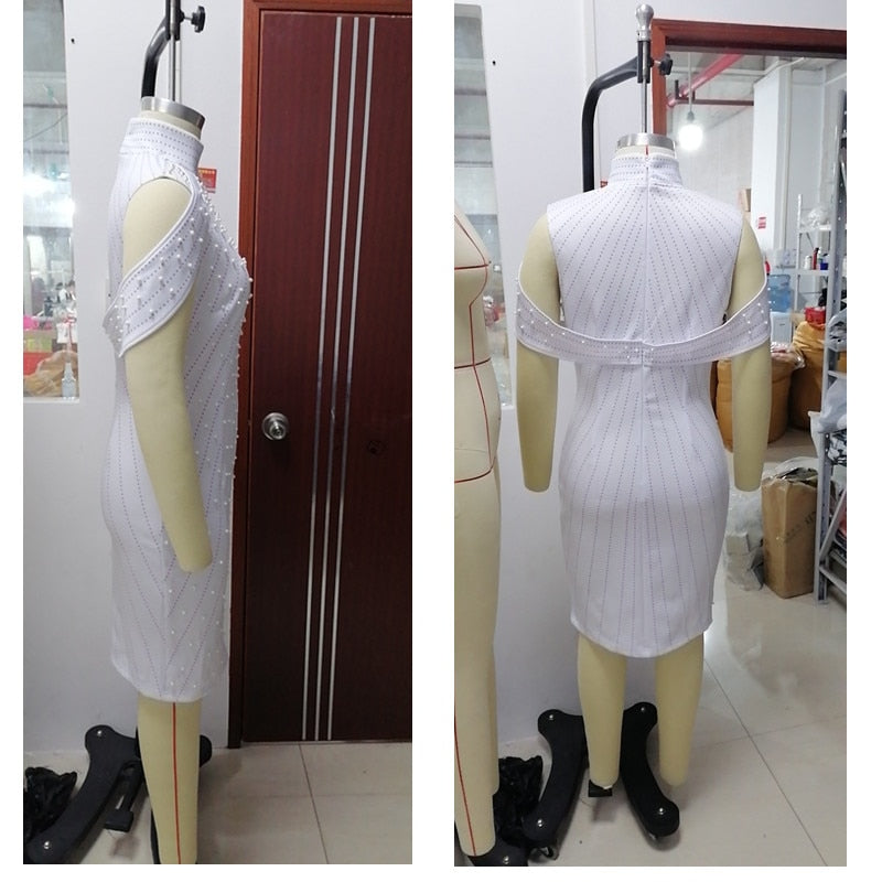 Fall Clothing White Dresses Sleeveless Turtleneck High Waist Plus Size