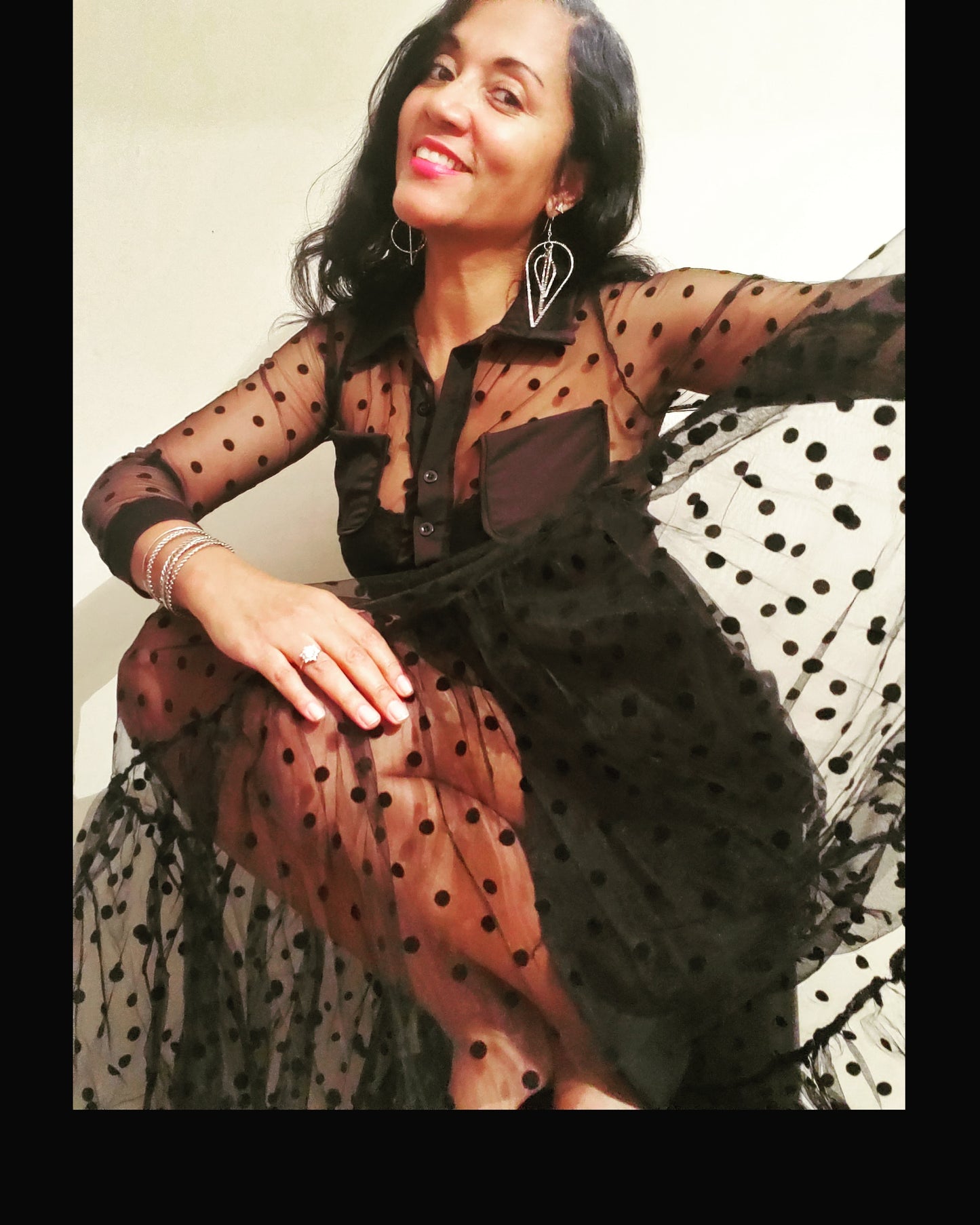 Long Sleeve Dots Sheer Mesh Dress See Through Sexy & night out