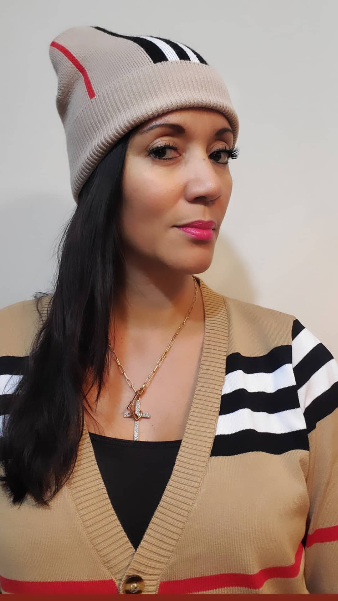 Cashmere Cardigan knitted Sweater & Beanie Hat