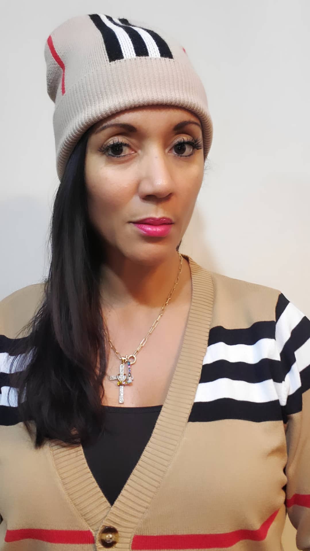Cashmere Cardigan knitted Sweater & Beanie Hat