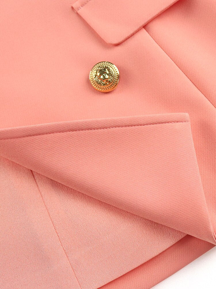 Business Blazer Sets 2 Piece Outfits Pink Jacket Wide Leg Pants Suit Elegant