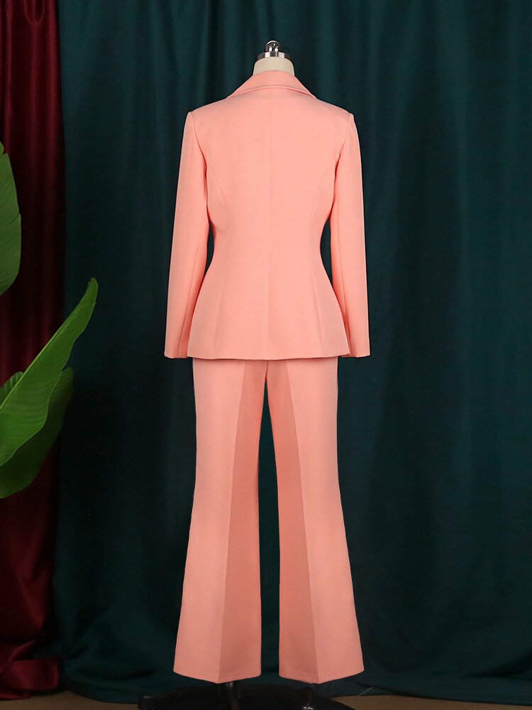 Business Blazer Sets 2 Piece Outfits Pink Jacket Wide Leg Pants Suit Elegant
