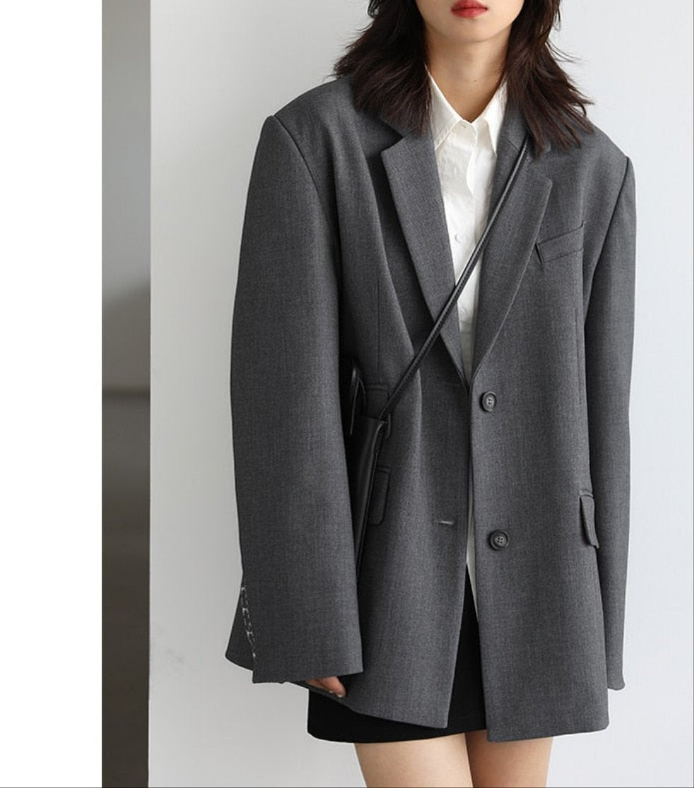 Women Office Lady Blazer Cuff Embroidery Wide Shoulder Twill Suit
