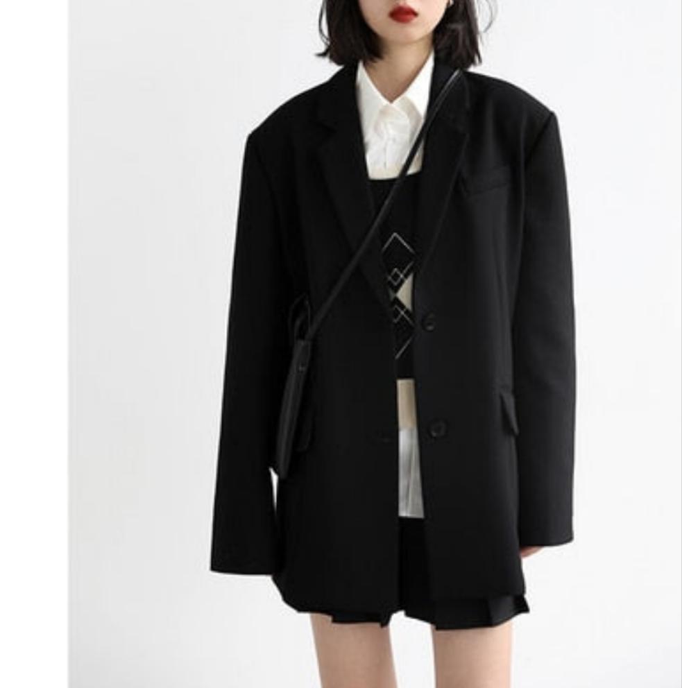 Women Office Lady Blazer Cuff Embroidery Wide Shoulder Twill Suit