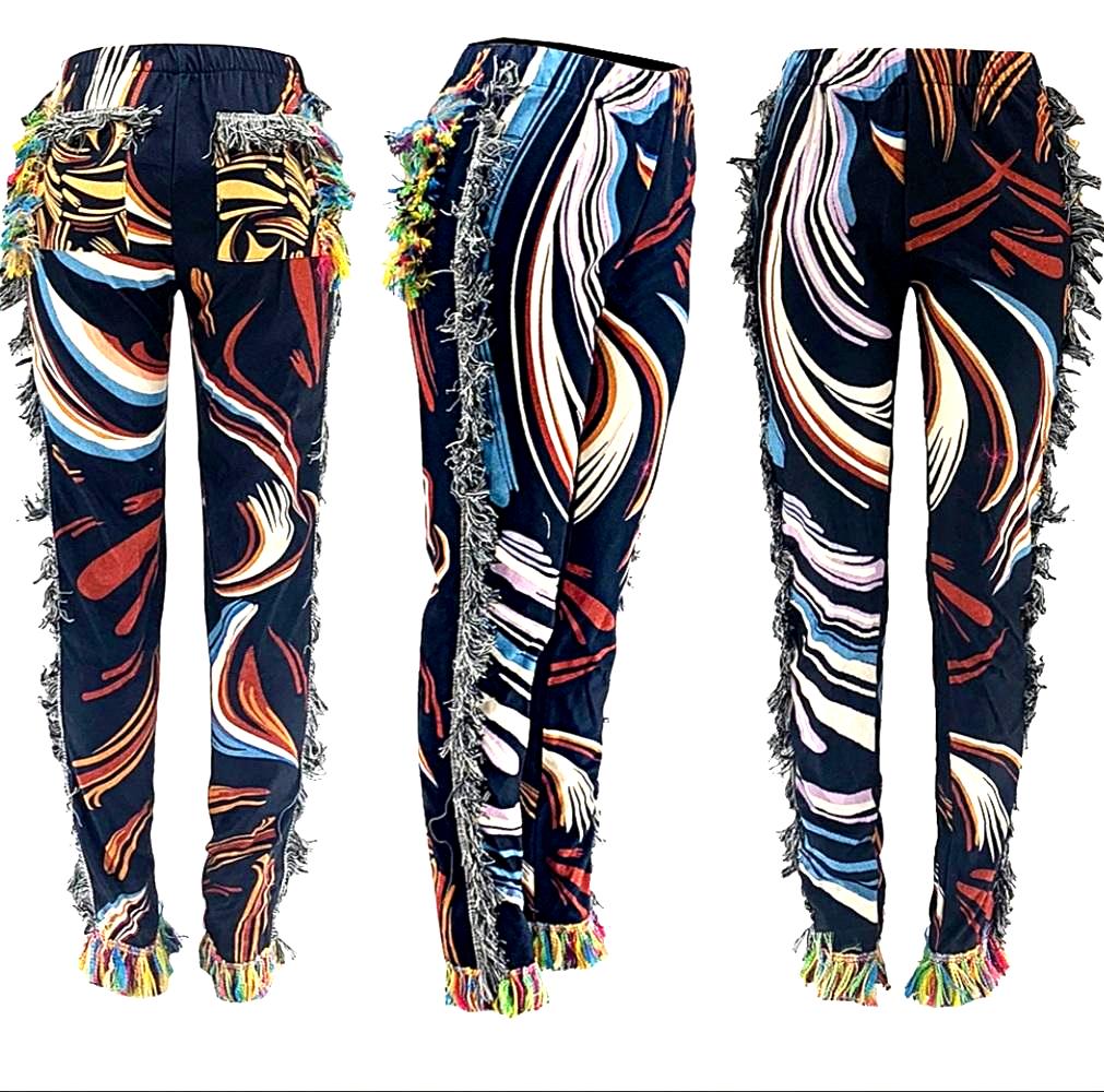 Side Tassels Striped Print