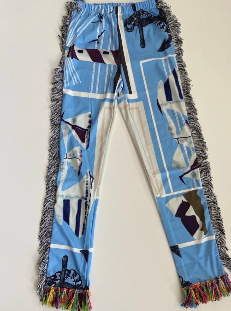 Side Tassels Striped Print