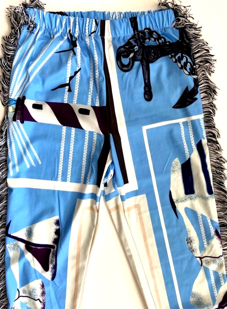 Side Tassels Striped Print