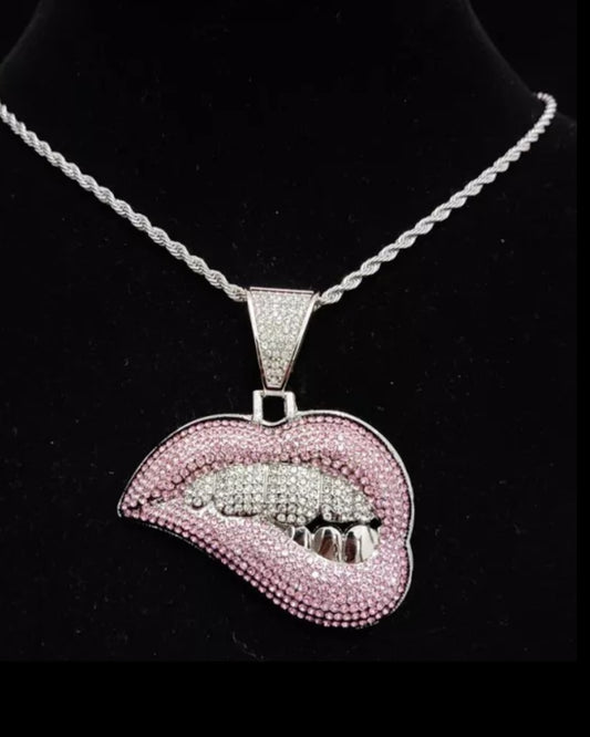 Lip Shape Iced Out Bling HipHop
