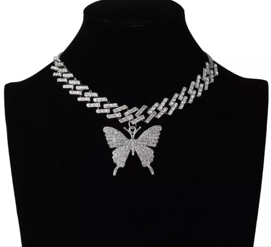 Big Butterfly Necklace Cuban Link Chain