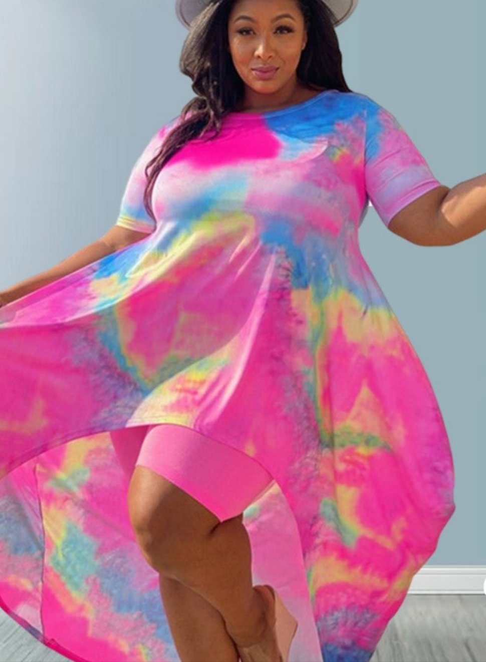 Plus Size Shorts Sets Tie Dye Long Style Top