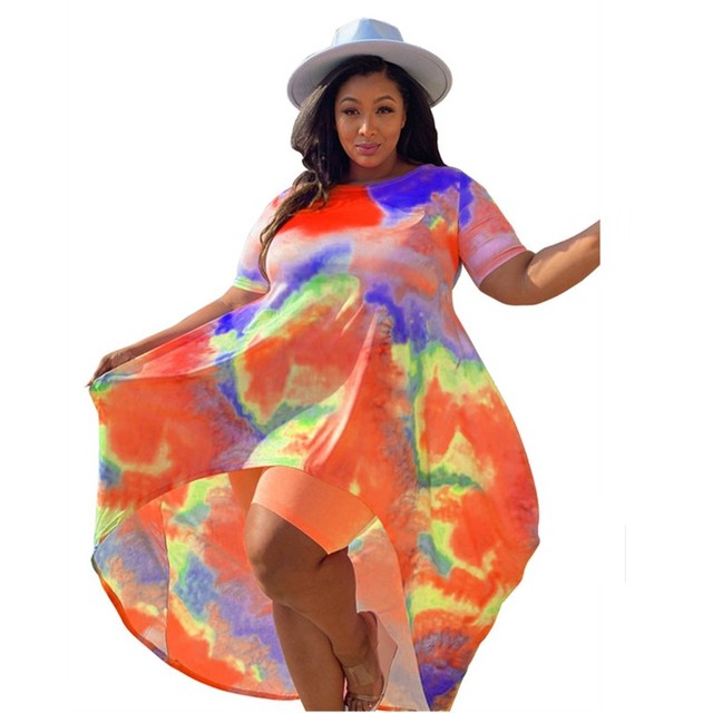 Plus Size Shorts Sets Tie Dye Long Style Top