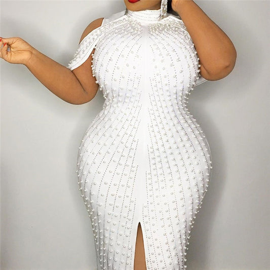 Fall Clothing White Dresses Sleeveless Turtleneck High Waist Plus Size