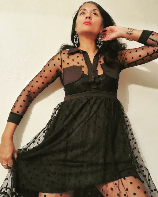 Long Sleeve Dots Sheer Mesh Dress See Through Sexy & night out