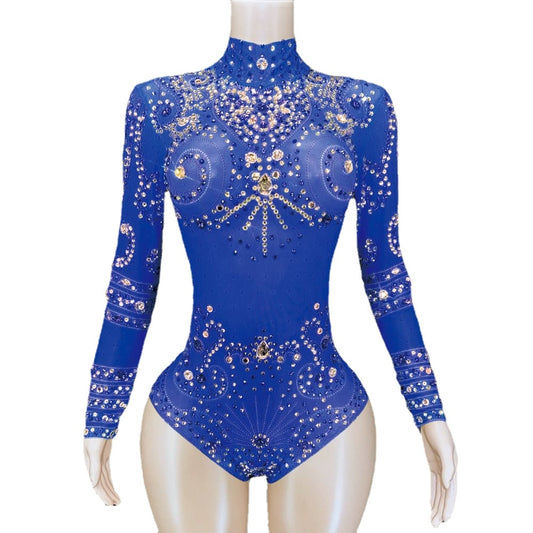Sparkly Rhinestones Leotard Sexy Dance Costume Birthday Party Night Outfit Women Performance Costume Singer Dancer Stage Wear
